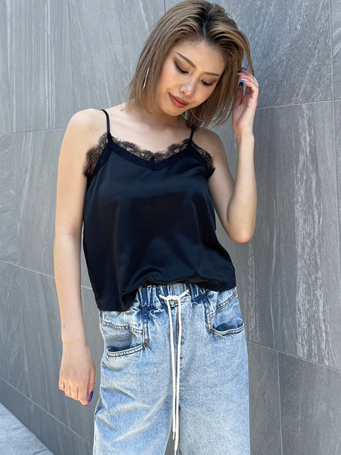 レースサテンキャミトップス