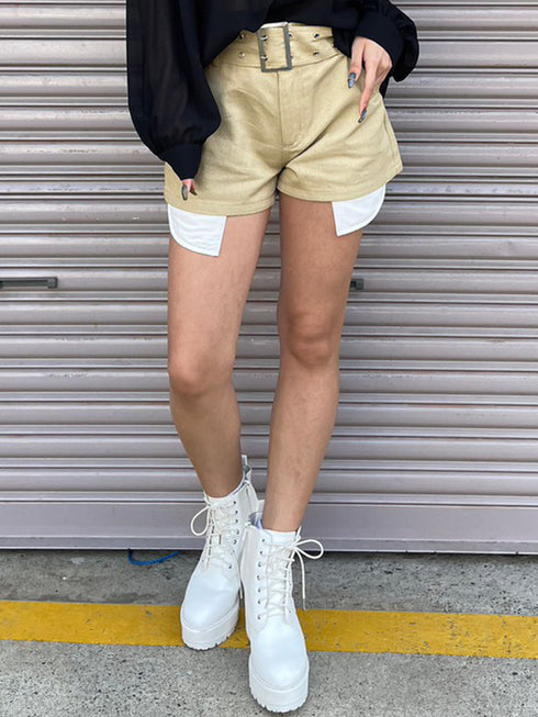 ハトメベルト付ツイルショートパンツ