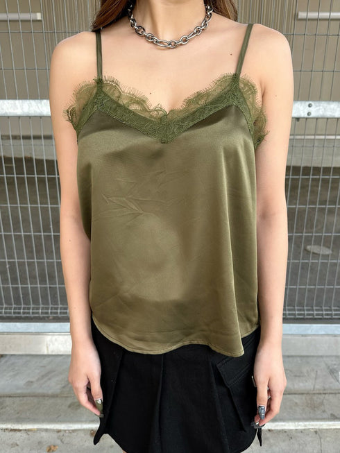 レースサテンキャミトップス