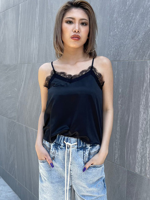 レースサテンキャミトップス