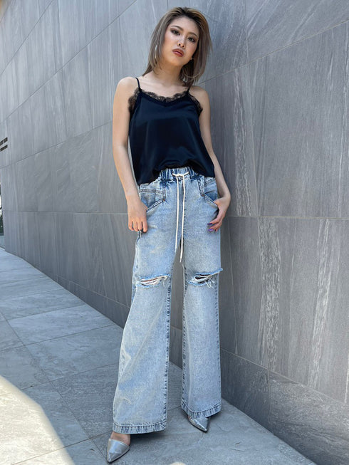 レースサテンキャミトップス