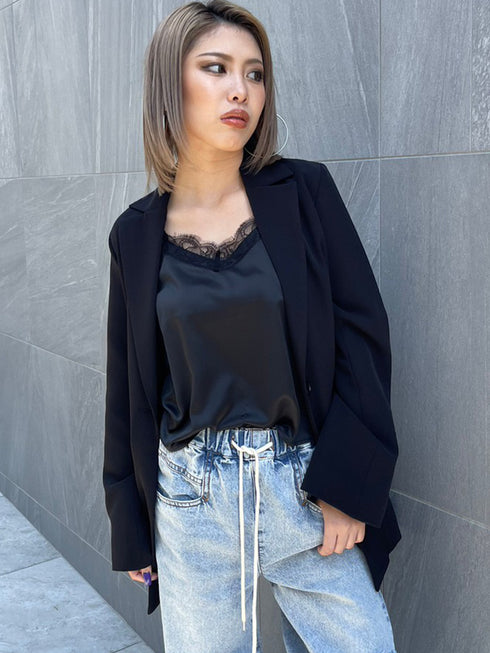 レースサテンキャミトップス