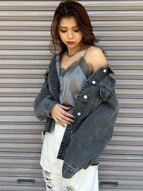 レースサテンキャミトップス