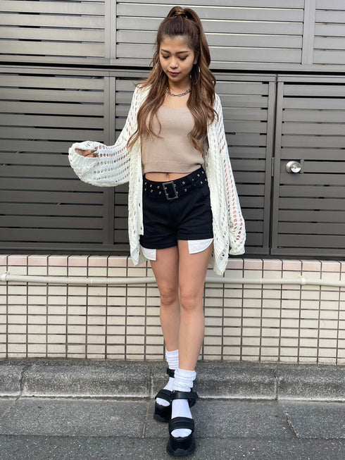 ハトメベルト付ツイルショートパンツ