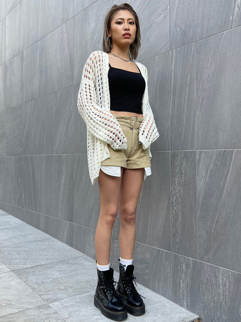 ハトメベルト付ツイルショートパンツ