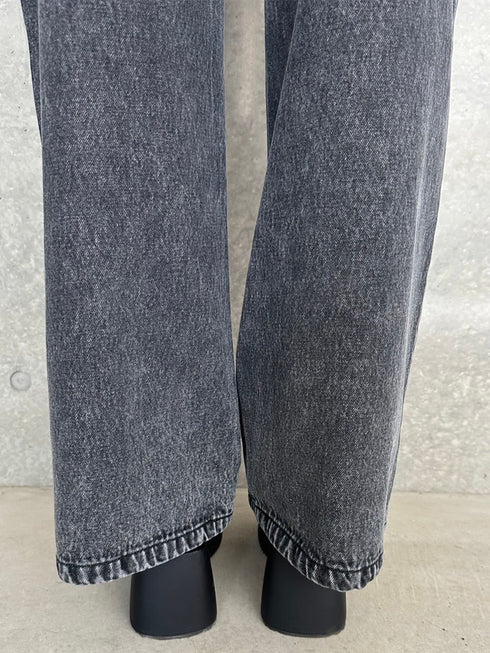 カットオフハイウエストデニムワイドパンツ