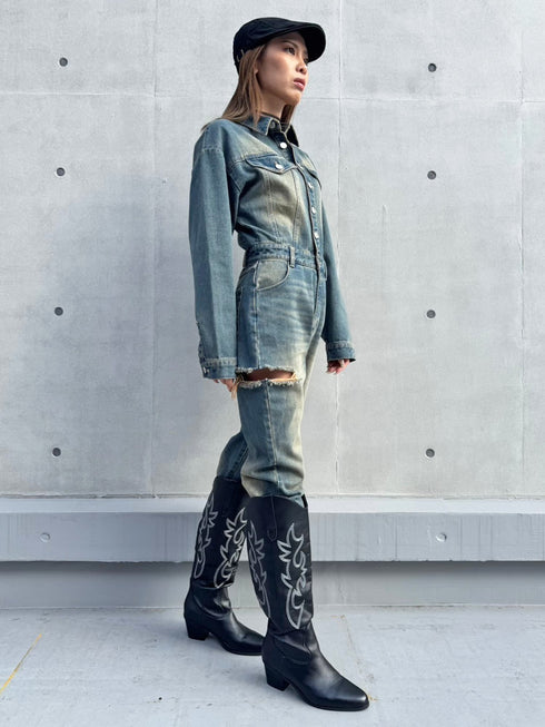 ヴィンテージ加工デニムオールインワン