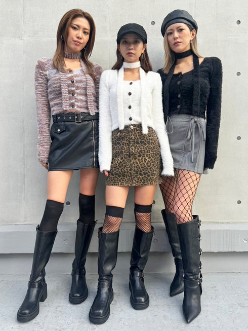 ストール付スクエアネックニットトップス