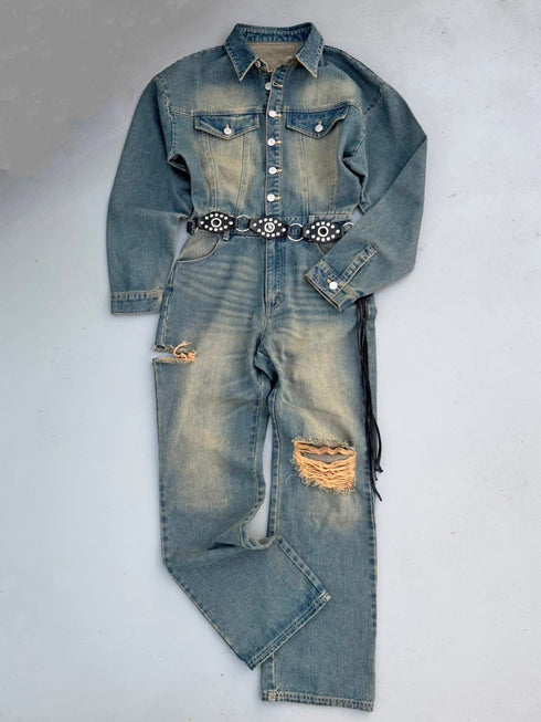 ヴィンテージ加工デニムオールインワン