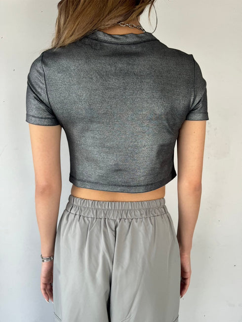 シャイニーショート半袖トップス