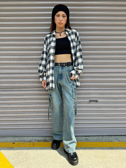 カーゴポケットワイドデニムパンツ