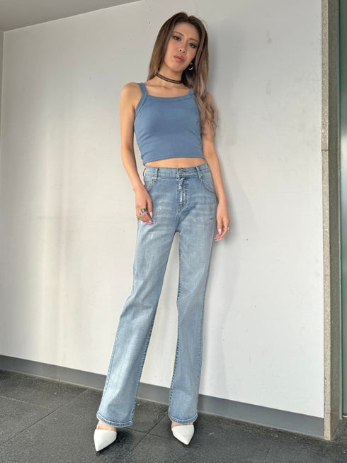 ホイルプリントデニムストレートパンツ