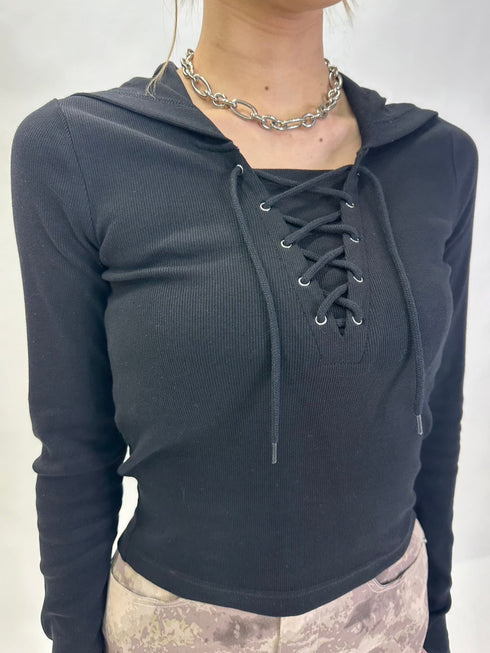 レースアップフードトップ