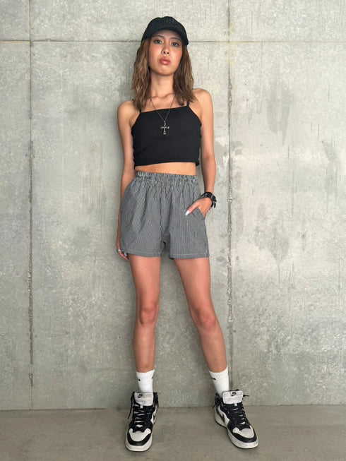 ウエストゴムストライプショートパンツ