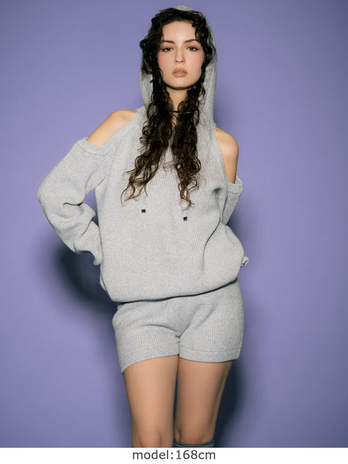 肩あきフード MIX二ットトップ