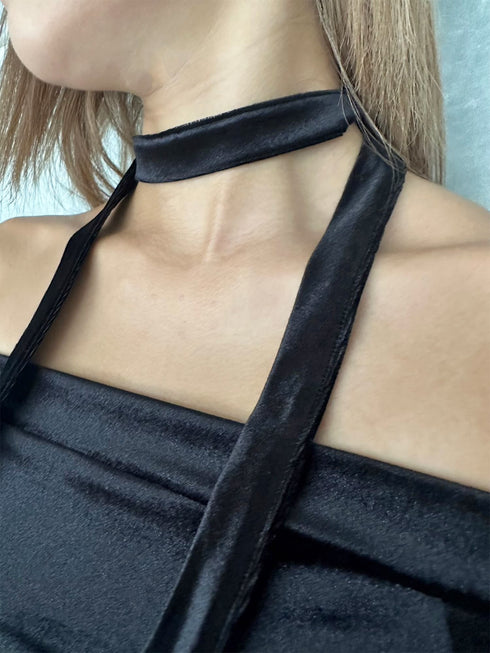 ストール付オフショルベロアトップ