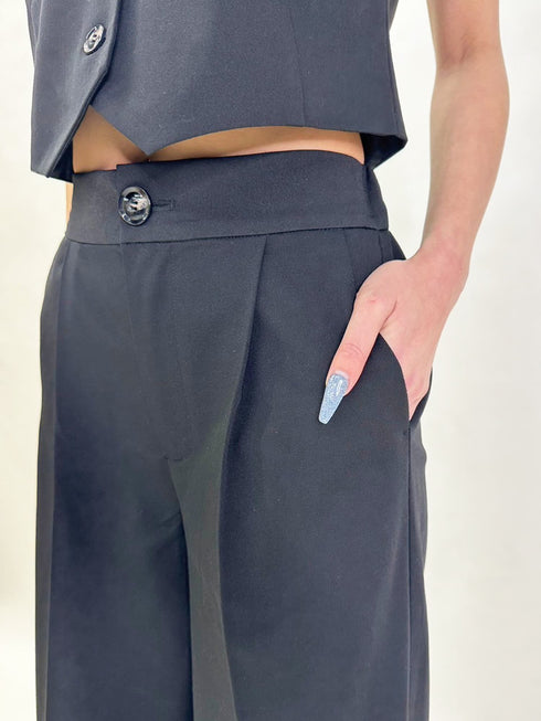 マーブル釦ワイドパンツ