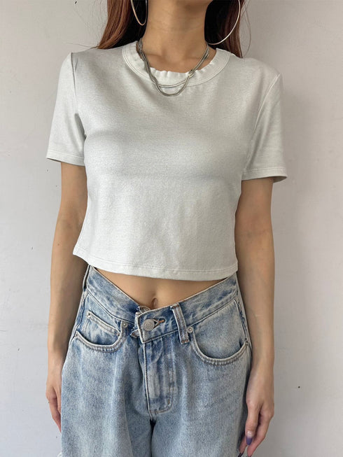 シャイニーショート半袖トップス