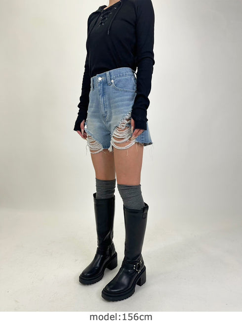 ハイダメージデニムショートパンツ