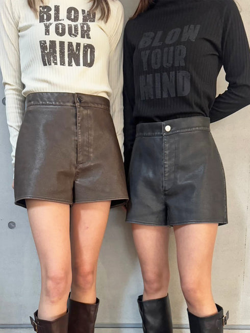 ヴィンテージ風フェイクレザーショートパンツ