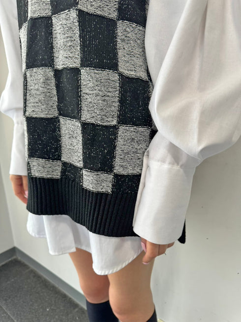 ブロックチェックニットベスト