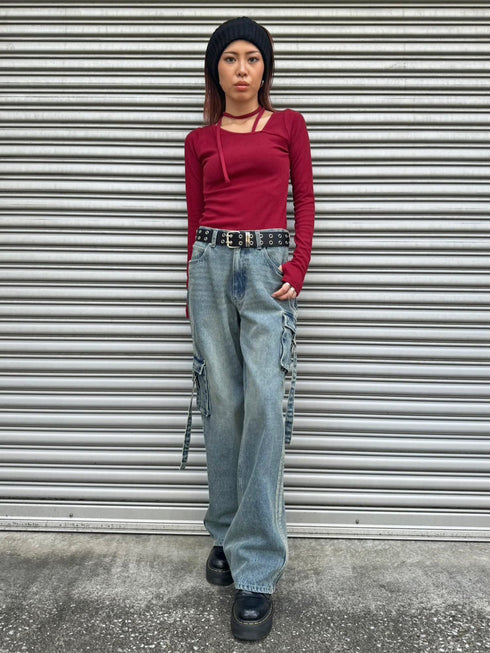 カーゴポケットワイドデニムパンツ