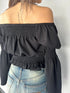 オフショルシャーリングトップス