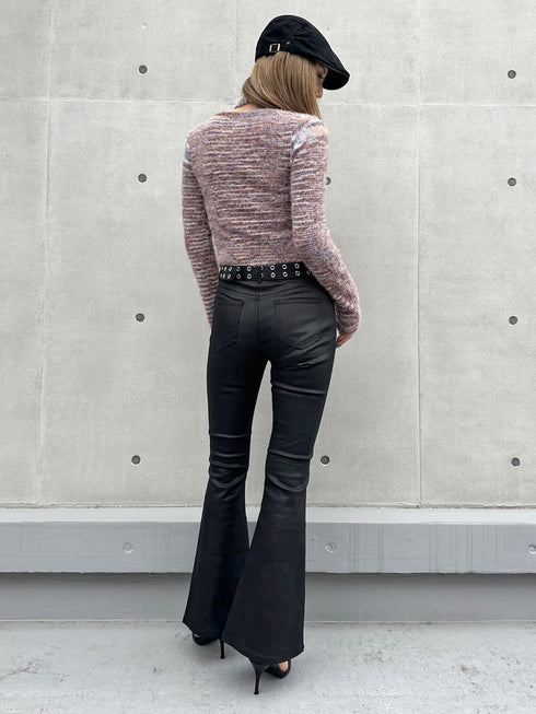 レザーコーティングフレアパンツ