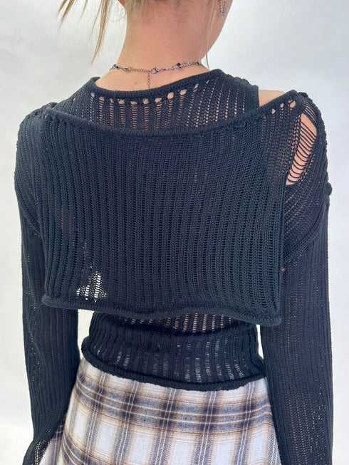 ダメージレイヤードニットトップ