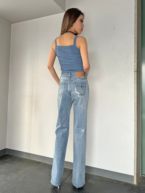 ホイルプリントデニムストレートパンツ