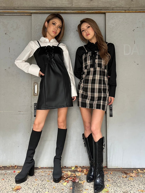 レースアップスリムキャミワンピース