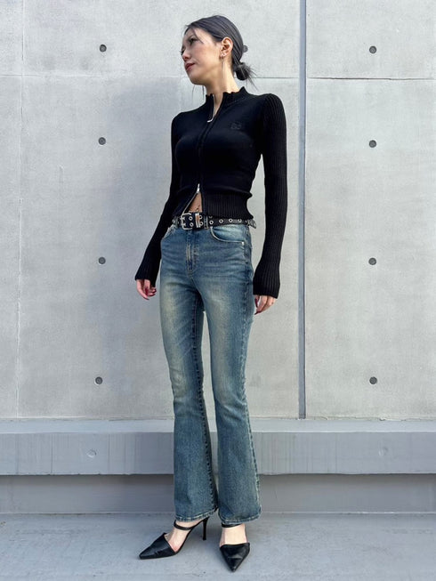 2パターン編地デザインニットTOP