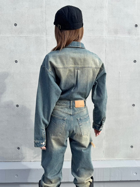 ヴィンテージ加工デニムオールインワン