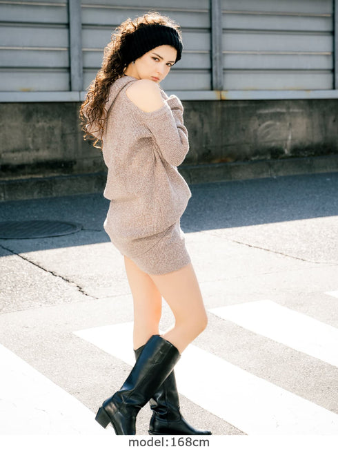 肩あきフード MIX二ットトップ