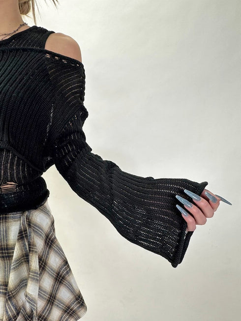 ダメージレイヤードニットトップ