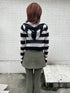 ボーダー透かしニットパーカー