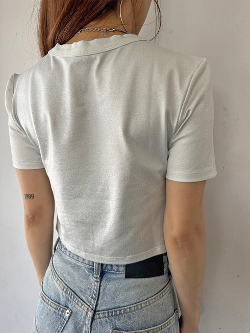 シャイニーショート半袖トップス