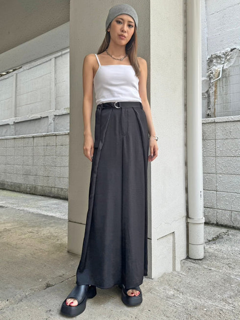 ベルト付ラップシフォンワイドパンツ