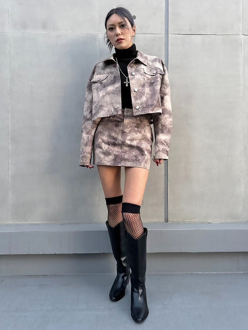 ニュアンス柄短丈シャツ