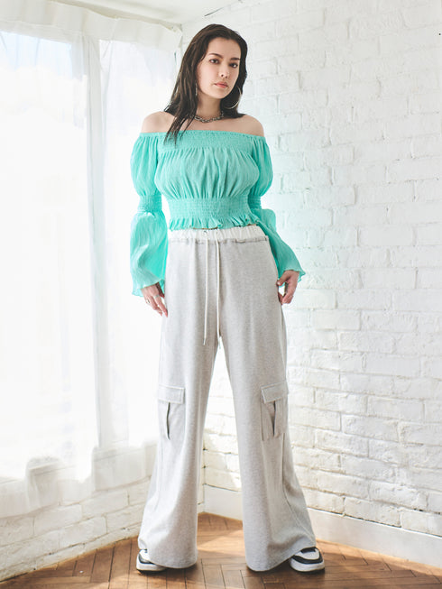 コントラストトリムスウェットカーゴパンツ