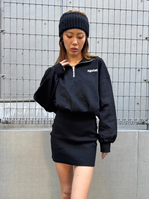 ハーフZIP裏毛ミニワンピース