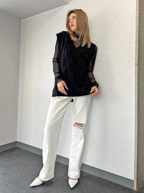 ブロックチェックニットベスト