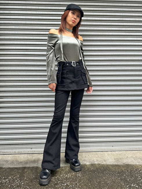 ストール付オフショルベロアトップ