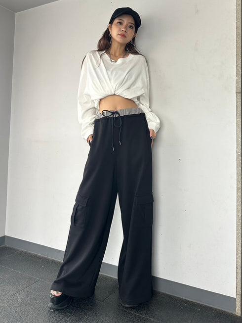 コントラストトリムスウェットカーゴパンツ