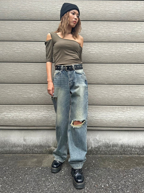 アシメデザインカットリブTOP