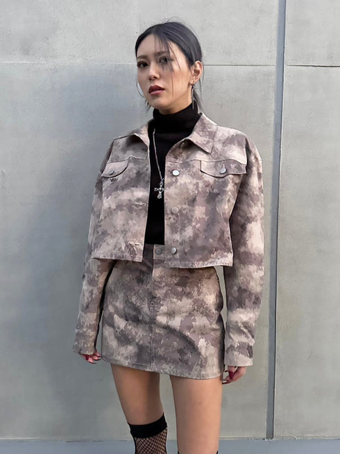 ニュアンス柄短丈シャツ