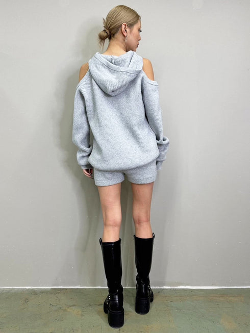 肩あきフード MIX二ットトップ