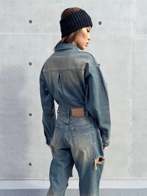 ヴィンテージ加工デニムオールインワン