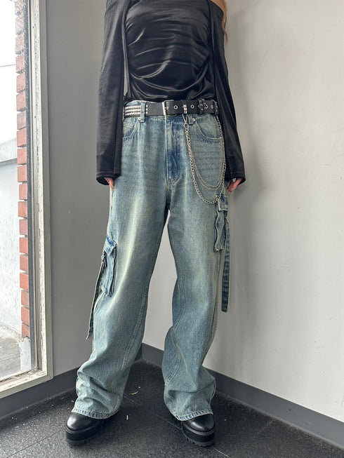 カーゴポケットワイドデニムパンツ