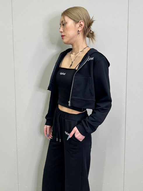 ロゴ刺繍スウェットショートパーカー